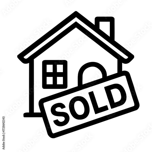 Black and White House Sold Sign Vector - Illustration for Real Estate and Property Sales Concepts