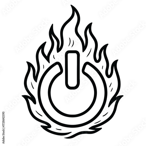 Black and White Overheating Power Button Vector - Symbol for Technology Overload, Failure, and System Problems