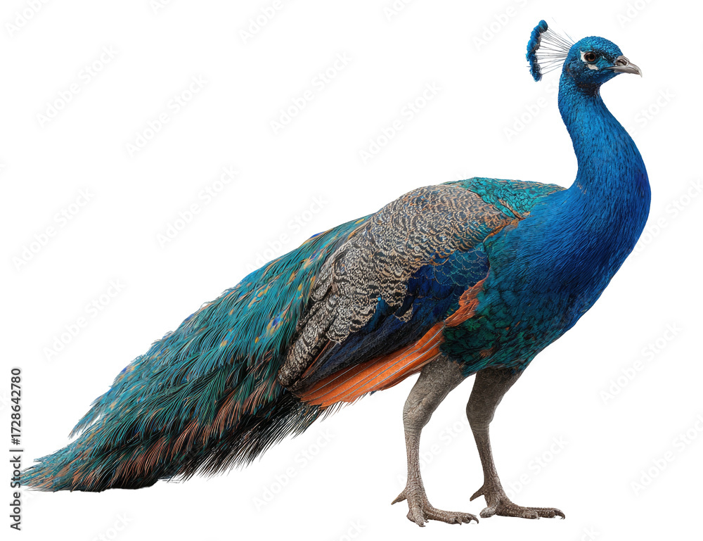 Fototapeta premium Side view of a vibrant peacock