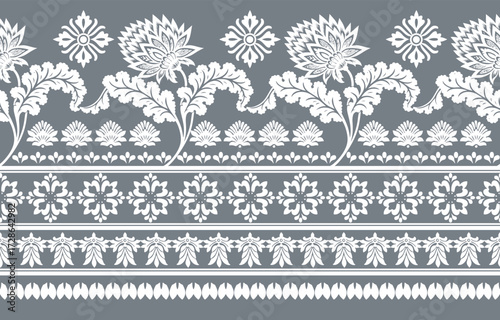 floral pattern vintage ethnic modern embroidery texture boho design vector illustration hand drawn pink flower motif branches leaves wallpaper seamless background border.
