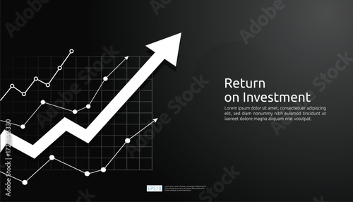 business growth arrow raise up concept to success. Finance vision stretching rising up. banner flat style vector illustration. Return on investment ROI. currency chart increase. stock and investment
