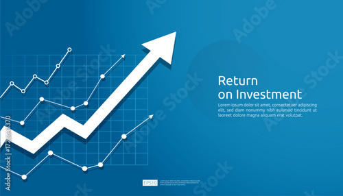 business growth arrow raise up concept to success. Finance vision stretching rising up. banner flat style vector illustration. Return on investment ROI. currency chart increase. stock and investment