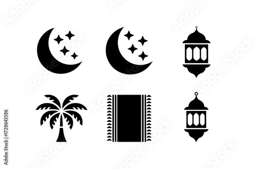 Ramadan Festival Ornaments with Topi, Lanterns, and Quran Elements