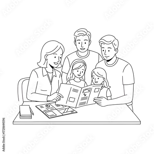 A Family Looking at a Brochure