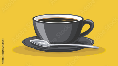 Coffee cup and saucer on yellow background