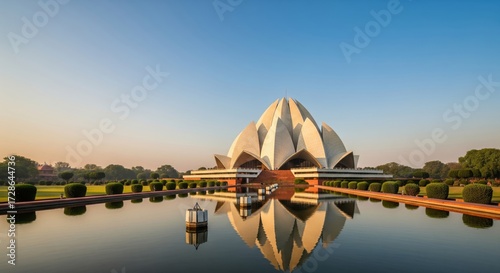 Lotus Temple Reflection - A Serene Architectural Marvel in New Delhi.