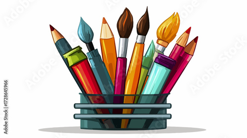 Colorful art supplies in a holder