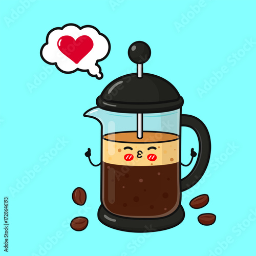 Cartoon french press coffee loving beverage