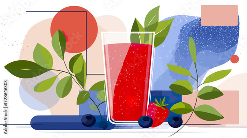 Colorful berry smoothie in glass