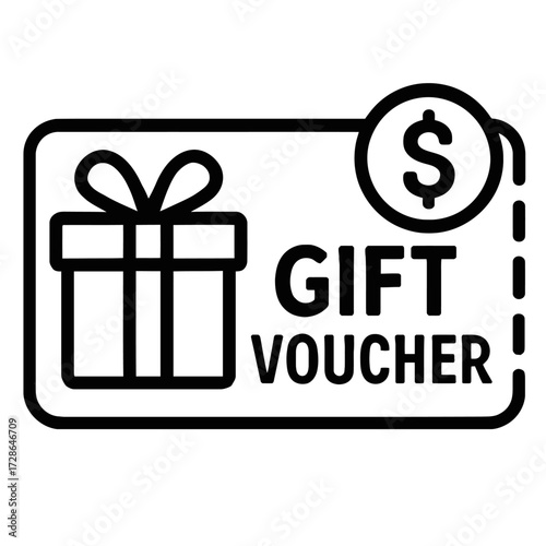 A festive gift voucher or gift card with a gift box and dollar sign, a perfect symbol for promotions and special offers.