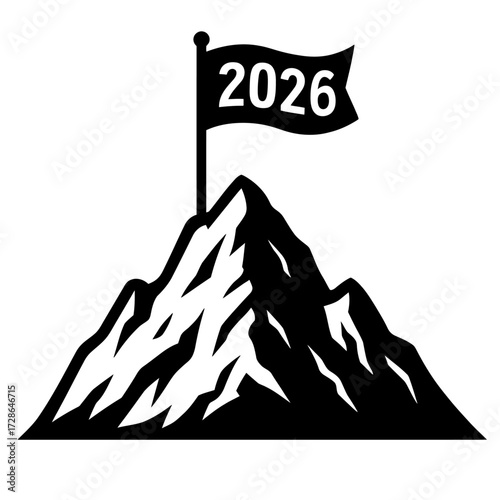 A Flag with 2026 on a Mountain Peak  A Powerful Symbol of Reaching a Goal and New Beginning