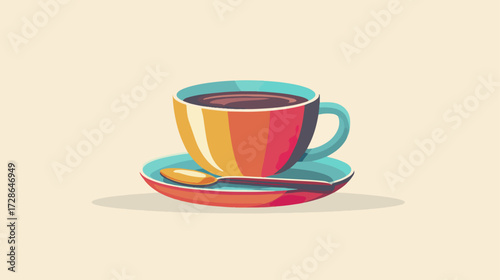 Colorful coffee cup and saucer