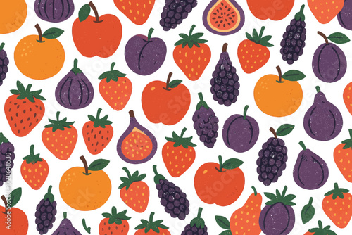 Colorful Fruit Pattern with Strawberries Oranges Grapes and Figs on Transparent Background for Food and Beverage Packaging