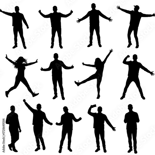Silhouetted figures in various poses, displaying different gestures and actions.