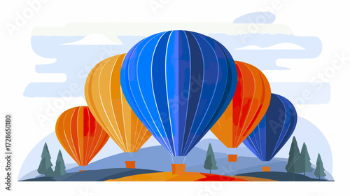Colorful hot air balloons over landscape