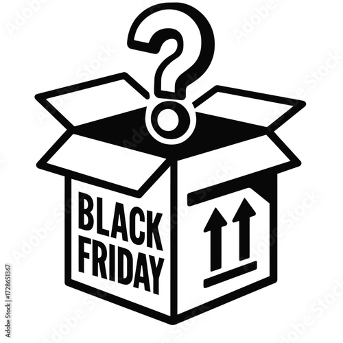 Black Friday Mystery Box Vector - Abstract Unboxing Illustration for Surprise Shopping Deals