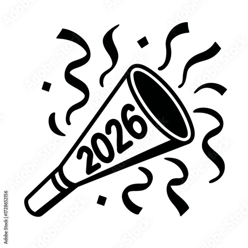 Festive New Year 2026 Party Horn Vector - Cheerful Celebration Illustration with Confetti