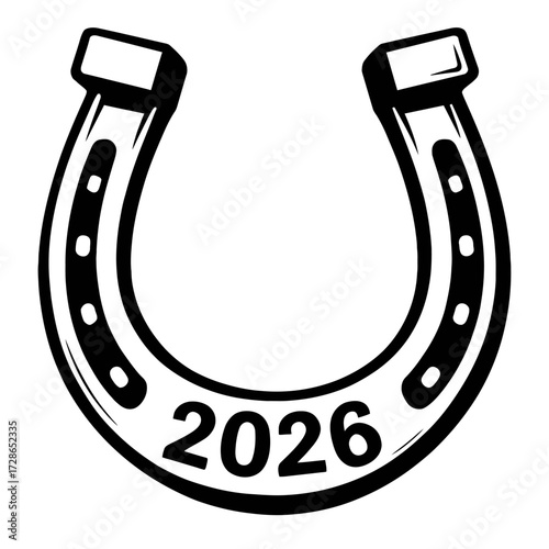 Good Luck Horseshoe with 2026 - Festive Vector Illustration for the New Year