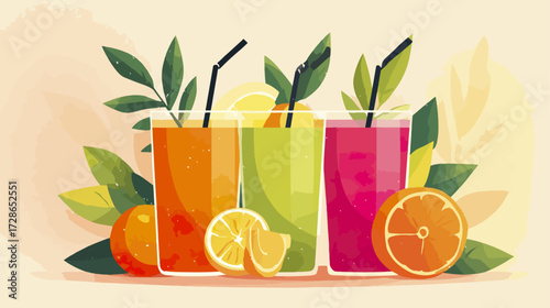 Colorful refreshing fruit smoothies