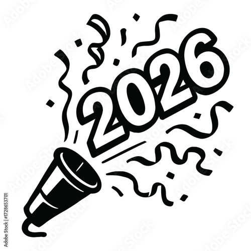 New Year 2026 Celebration Poppers - Festive Vector Illustration with Confetti