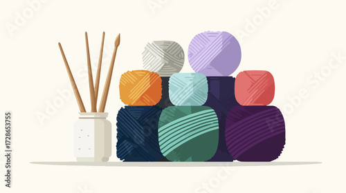 Colorful yarn balls and knitting needles