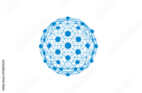 A 3D rendered sphere composed of connected dots and lines. Presented on a white background