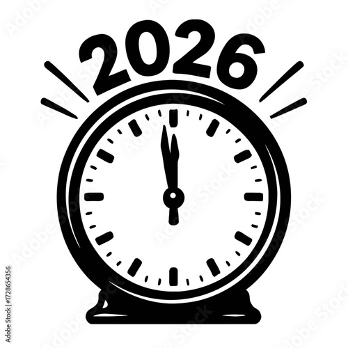 Striking New Year 2026 Countdown Clock - Vector Illustration for Midnight Celebrations