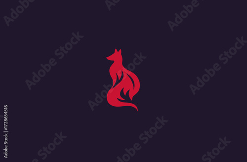 A sleek, stylized red fox stands on a deep purple background
