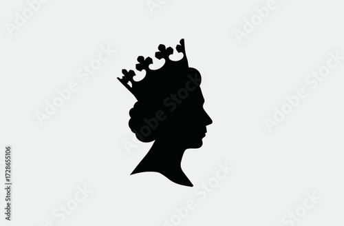 Silhouette of a profile, featuring a royal head and crown on a neutral background