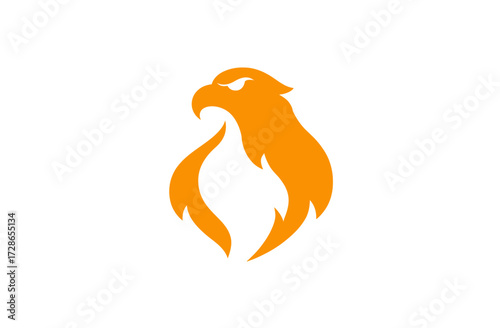 An orange stylized bird with a flame-like body against a white background, minimalist design