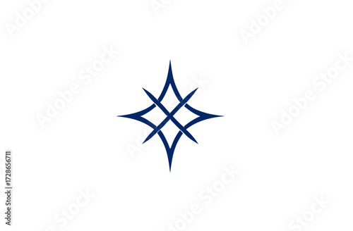 A deep blue abstract star shape with woven center on a white background, centered