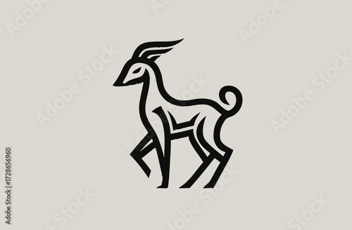 Minimalist style, geometric chamois figure rendered in black, on a light background