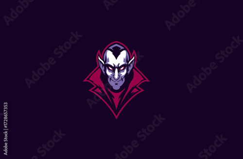 A stylized depiction of a vampire's head, featuring sharp features, long ears, and a dramatic cape