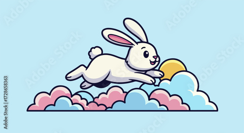 Cute rabbit jumping among clouds