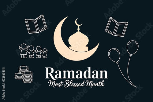 Ramadan Festival Ornaments with Topi, Lanterns, and Quran Elements