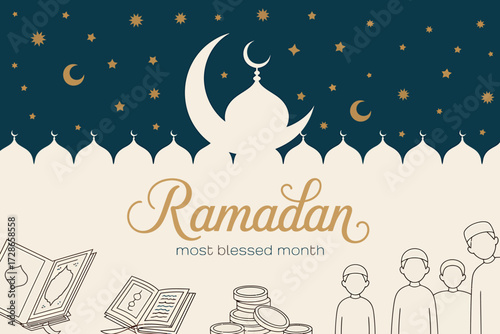 Ramadan Festival Ornaments with Topi, Lanterns, and Quran Elements