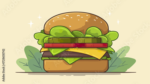 Delicious layered hamburger illustration