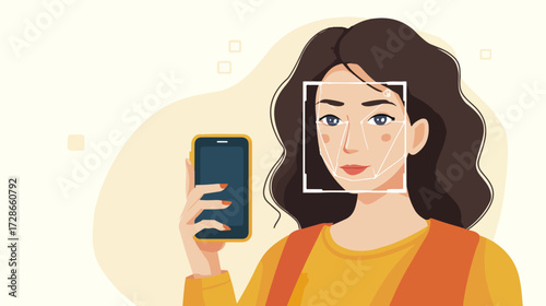 Face recognition illustration with smartphone