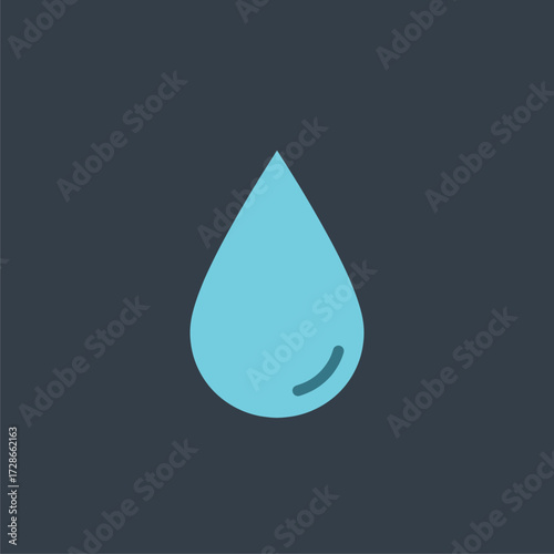 Minimalist Blue Water Drop Icon - Flat Design Droplet Symbol on Dark Background