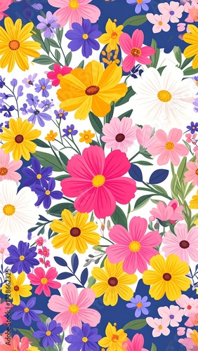 Wallpaper Mural Vibrant floral pattern with various flowers Torontodigital.ca
