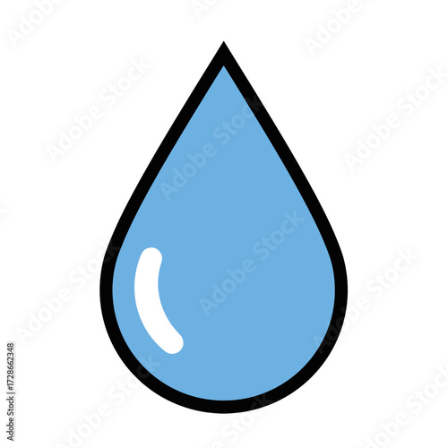Minimalist blue water droplet icon, representing water, purity, hydration, and liquid concepts on a white background.
