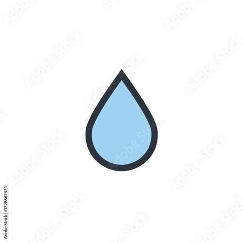 Blue water drop icon with outline, simple droplet symbol for liquid, hydration, rain, or ecology