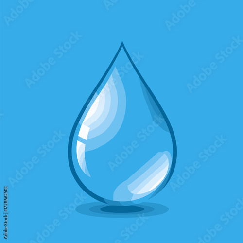 Sparkling clear water droplet illustration on a vibrant blue background, symbolizing purity and freshness