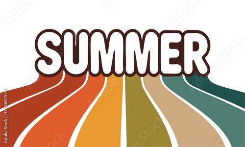Retro SUMMER Typography Poster Flat Vector with Curved Stripes, t-shirt design elements, banner and poster elements, easily editable.