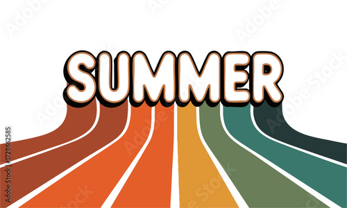 Retro SUMMER Typography Poster Flat Vector with Curved Stripes, t-shirt design elements, banner and poster elements, easily editable.