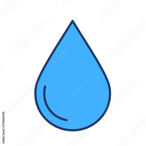 Blue Water Drop Icon. Simple graphic illustration of a liquid droplet for water, hydration, purity, ecology, or clean energy concepts.