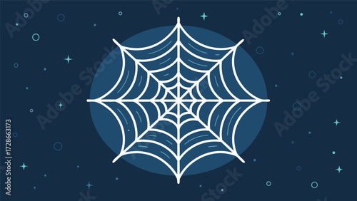 A Whimsical White Spiderweb Sits Against A Deep Blue Starry Night Sky Scene