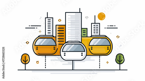 Futuristic transportation system in cityscape