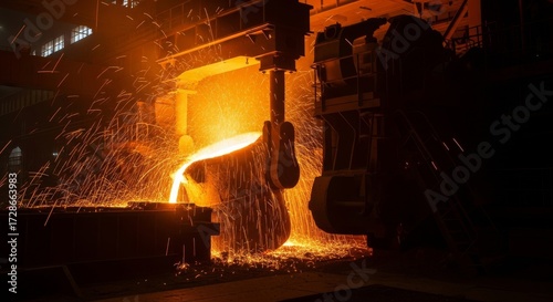 Molten Metal Pouring into Mold.