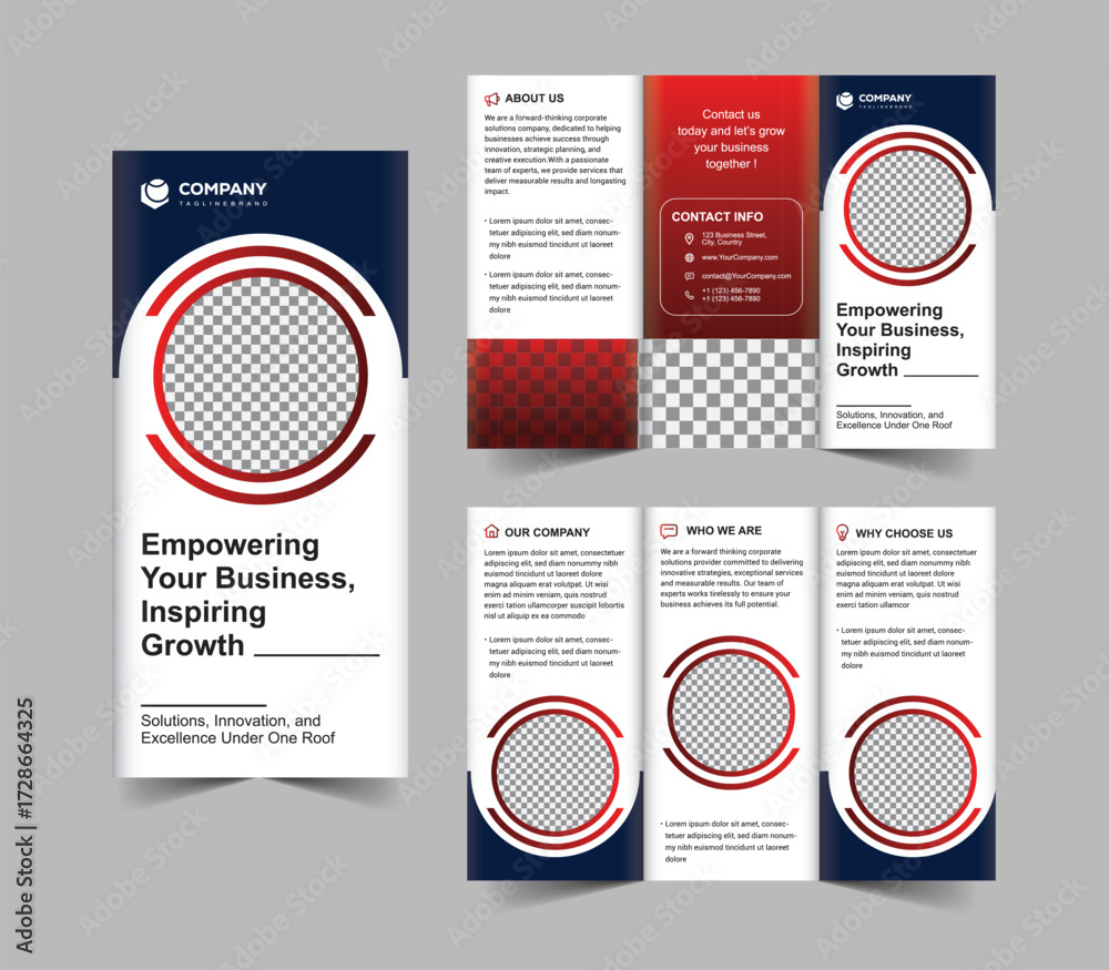 Modern and Creative Red Circular Trifold Brochure Template Corporate Business Template